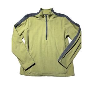 Eddie Bauer Womens L Green & Grey 1/2 Zip Lightweight Fleece w/ Pockets